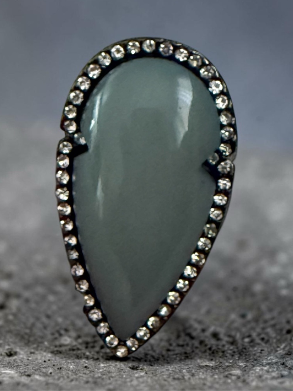 Elegant Teardrop Gray Stone Ring with Crystal groundings Ring
